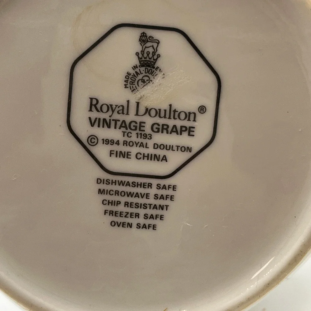 Royal Doulton Vintage Grape Creamer Pitcher Fine China 1994 Fruit Motif Cottage